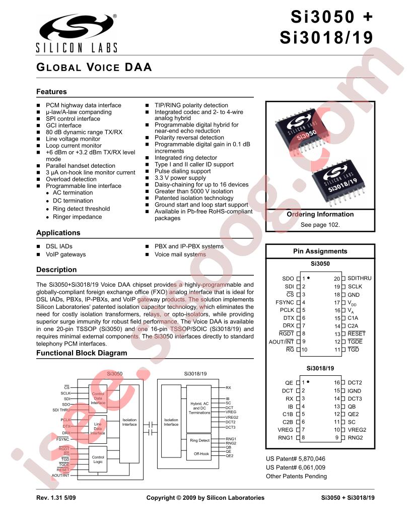 Si3050, Si3018,19 Datasheet