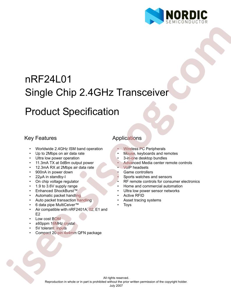 NRF24L01 Specification