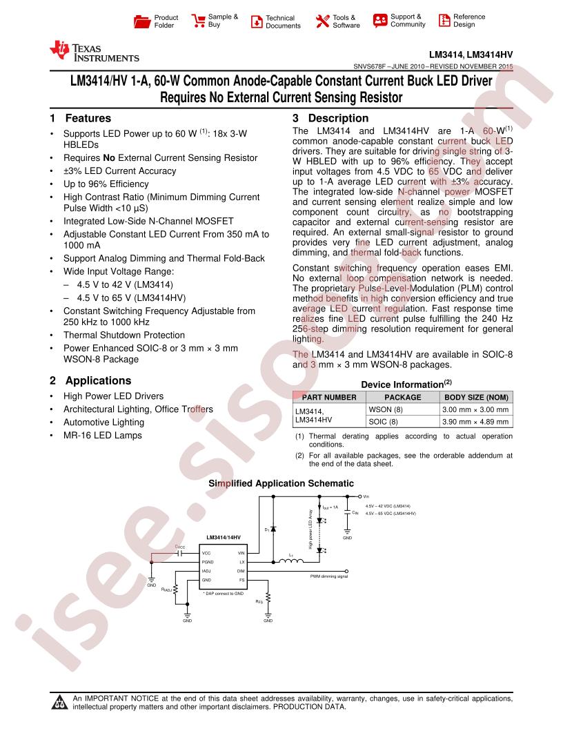 LM3414(HV) Datasheet