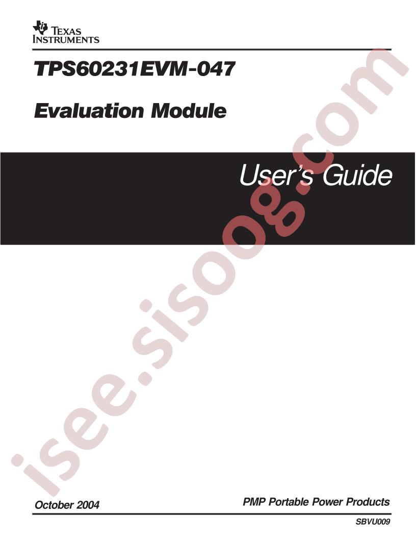 TPS60231EVM-047 User Guide