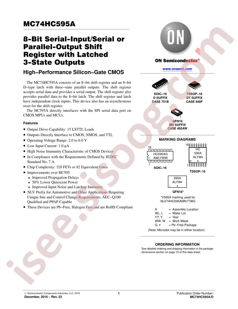 MC74HC595A Datasheet