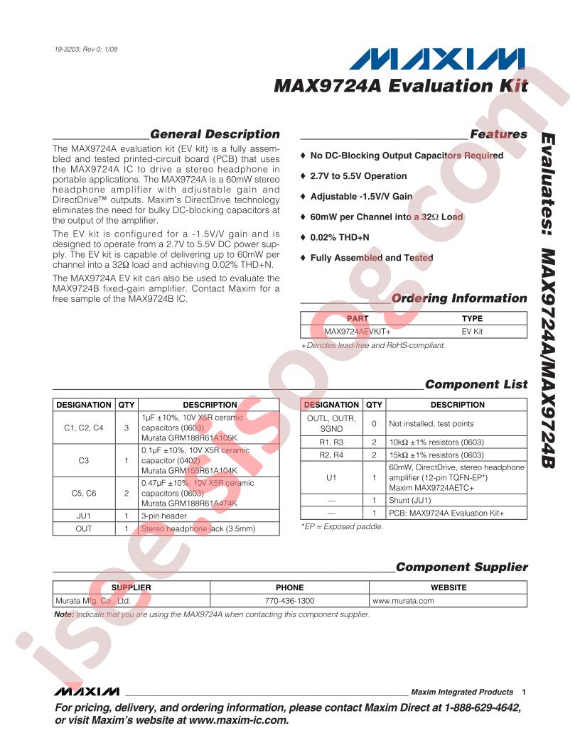 MAX9724A Evaluation Kit