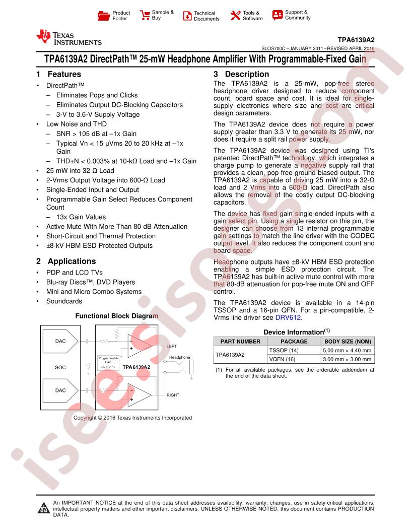 TPA6139A2 Datasheet