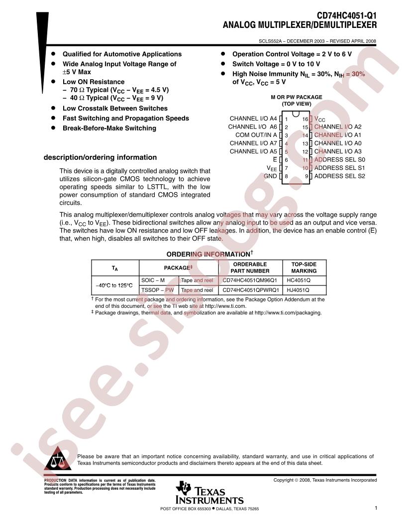 CD74HC4051-Q1