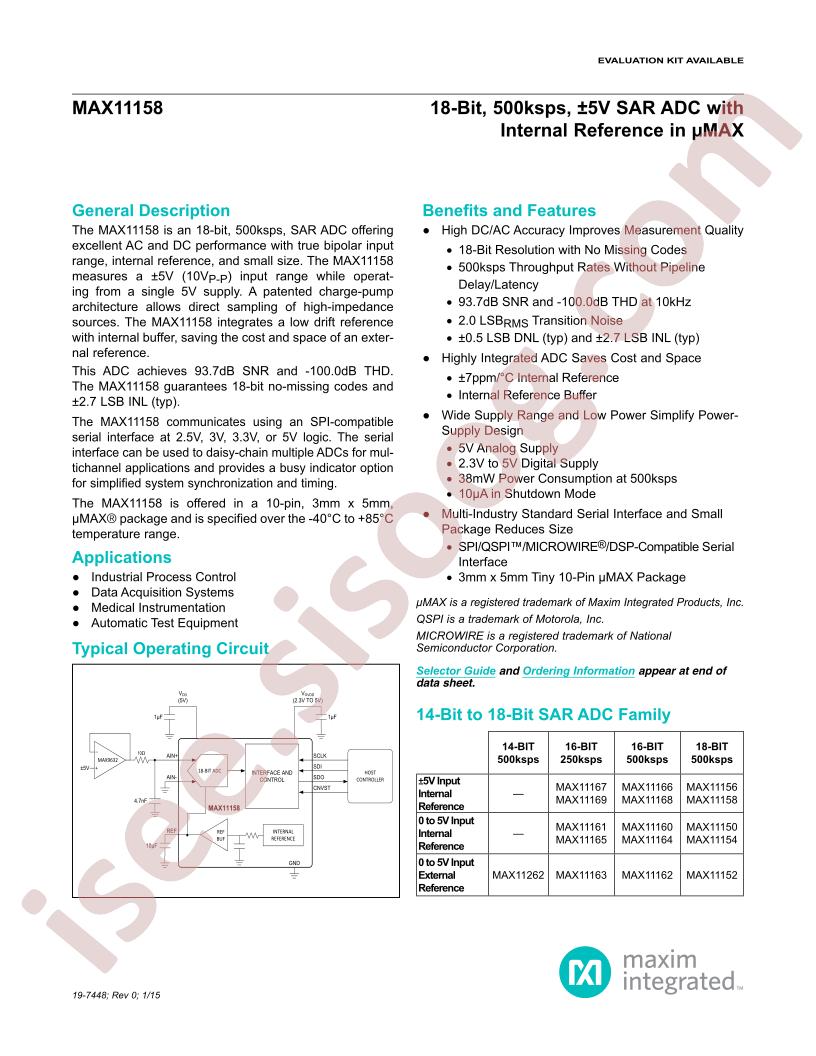 MAX11158 Datasheet