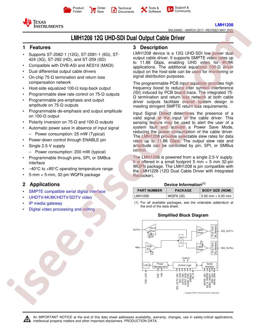 LMH1208 Datasheet