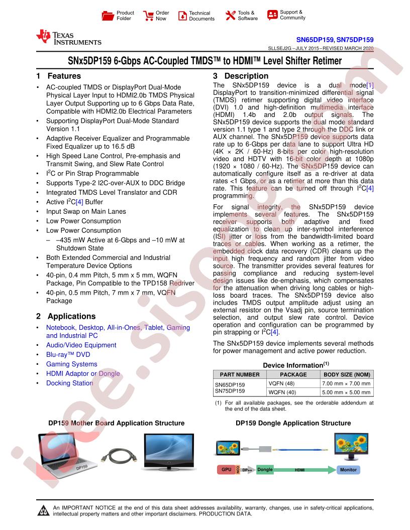 SN65DP159, SN75DP159 Datasheet