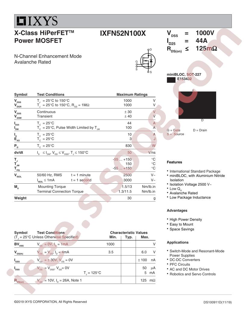 IXFN52N100X Datasheet Prelim~