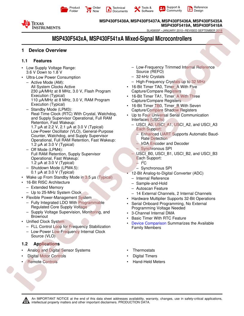 MSP430F541,543xA Datasheet