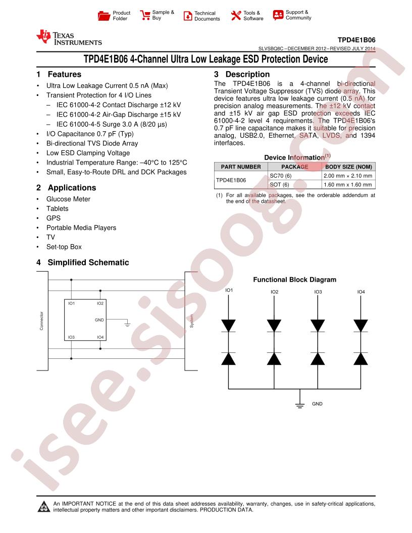 TPD4E1B06 Datasheet