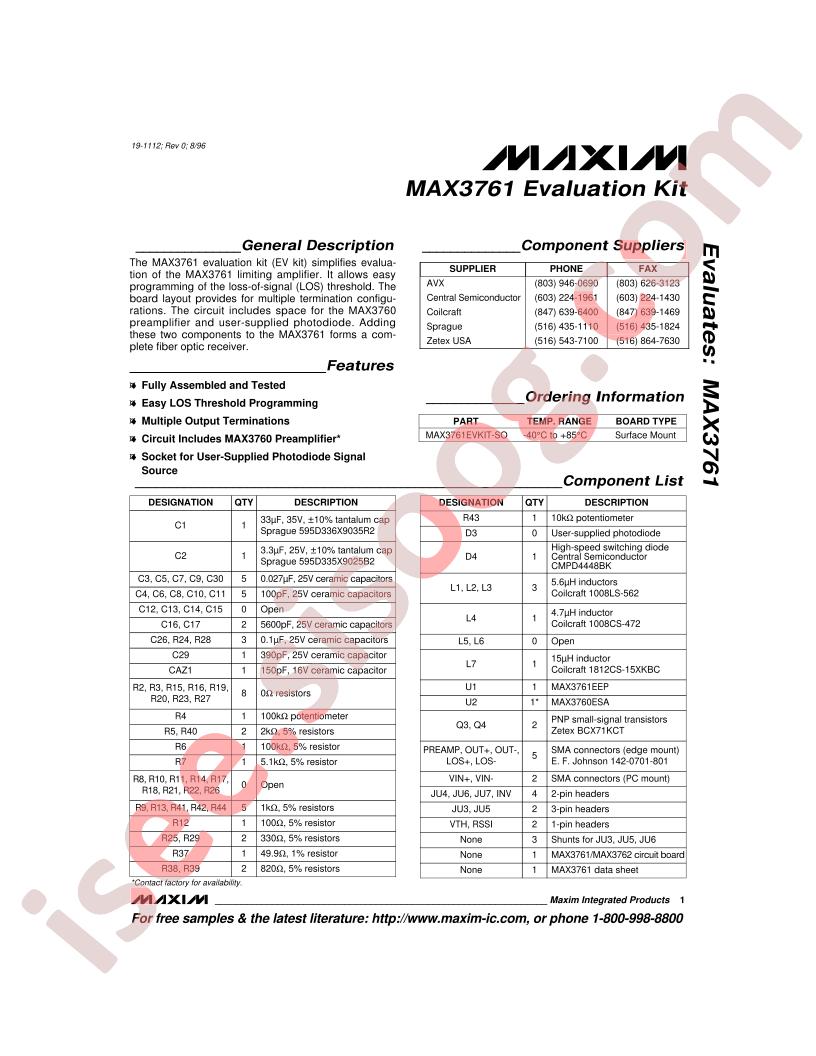 MAX3761 Evaluation Kit