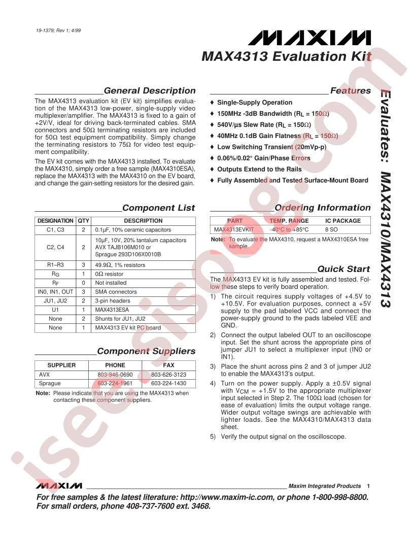 MAX4313 Eval Kit