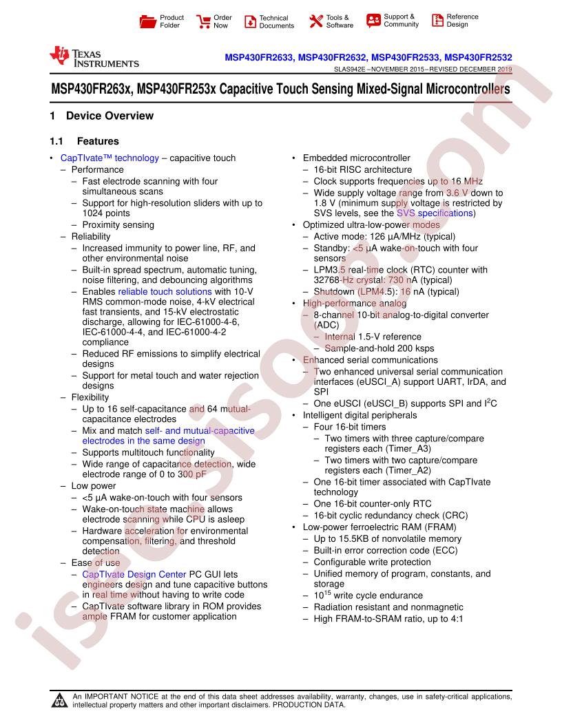 MSP430FR263x,253x Datasheet