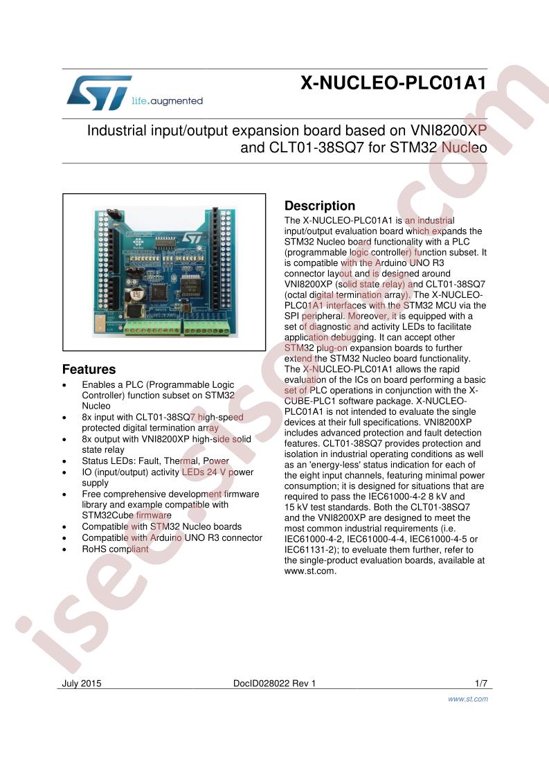 X-NUCLEO-PLC01A1 Data Brief