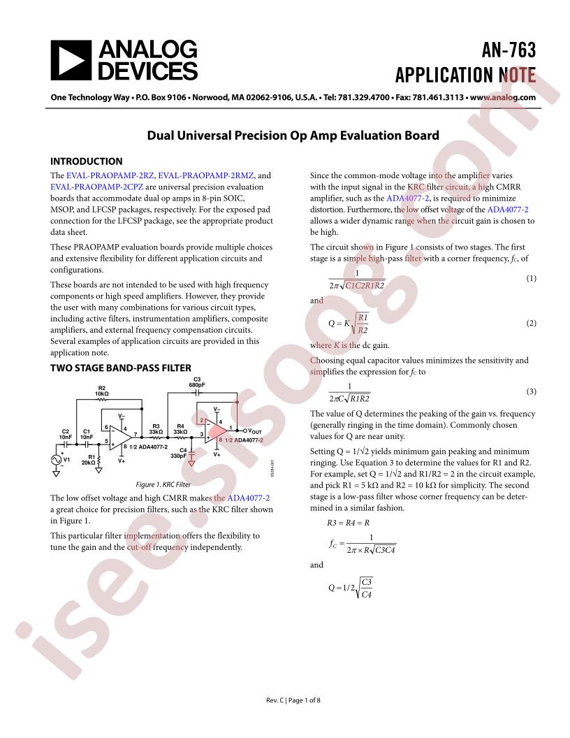 EVAL-PRAOPAMP-2R/2RU/2RM Application Note