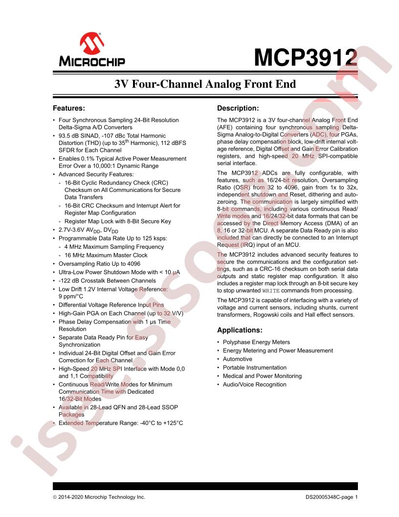 MCP3912 Datasheet