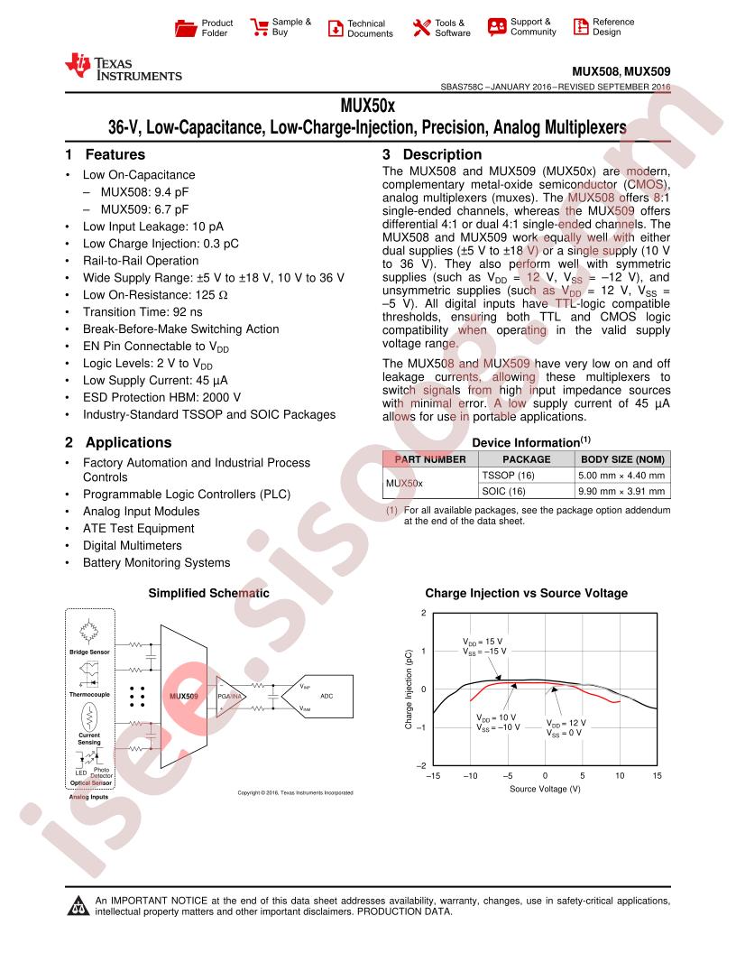 MUX508, MUX509 Datasheet
