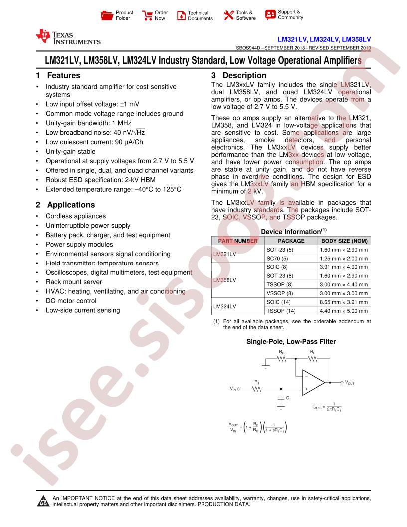 LM321LV, LM324LV, LM358LV