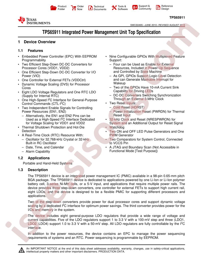 TPS65911 Datasheet