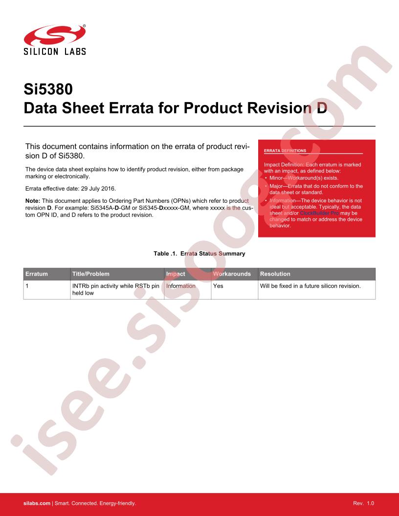 Si5380 Errata