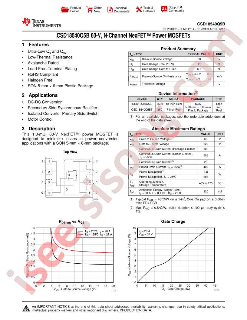 CSD18540Q5B Datasheet