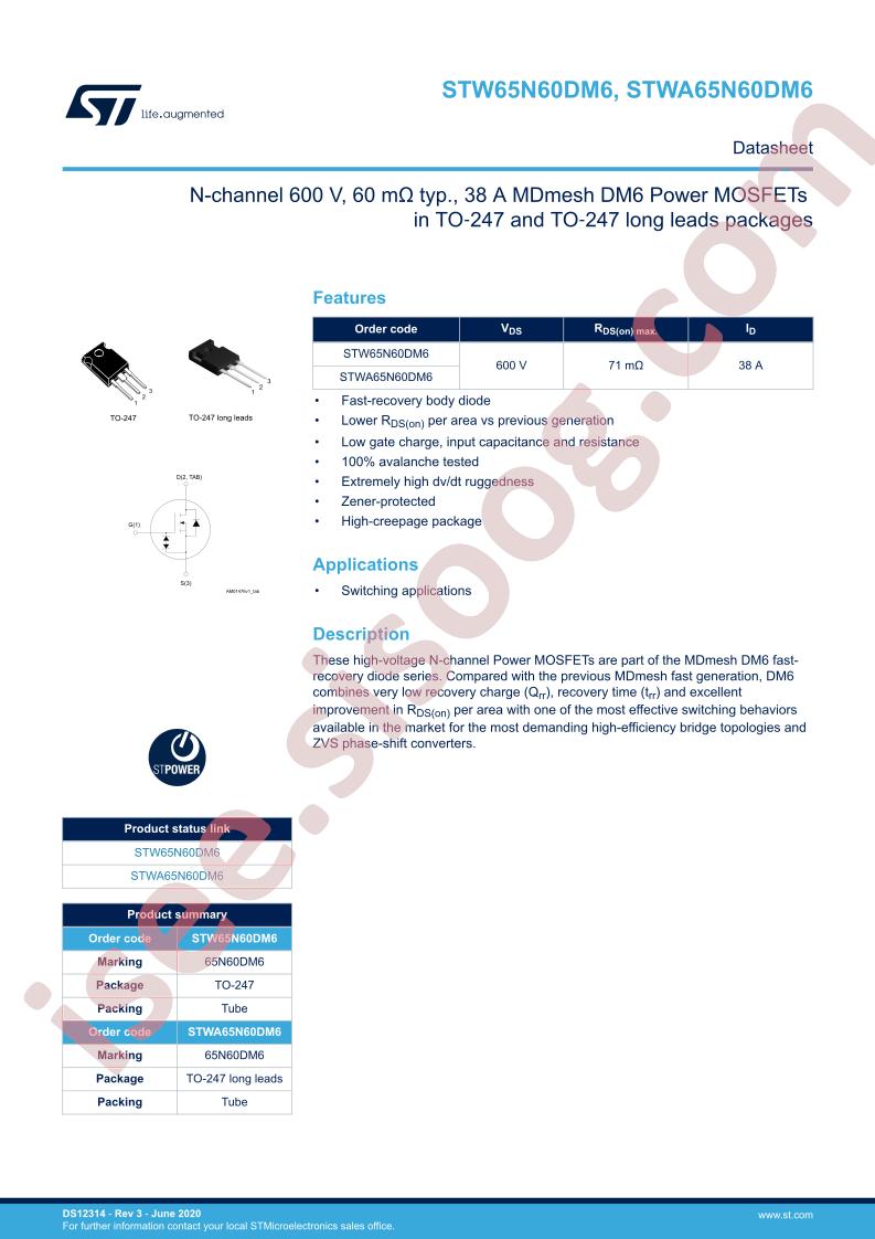 STW65N60DM6, STWA65N60DM6