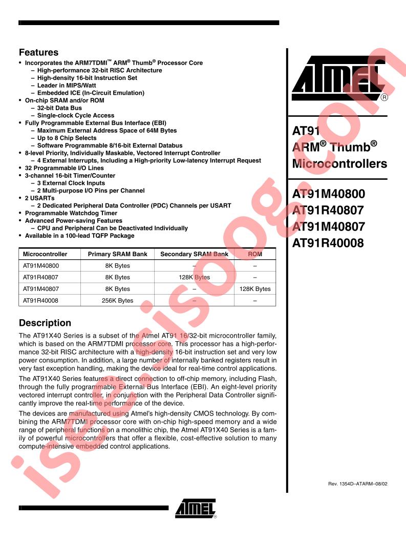 AT91x40 Series Datasheet