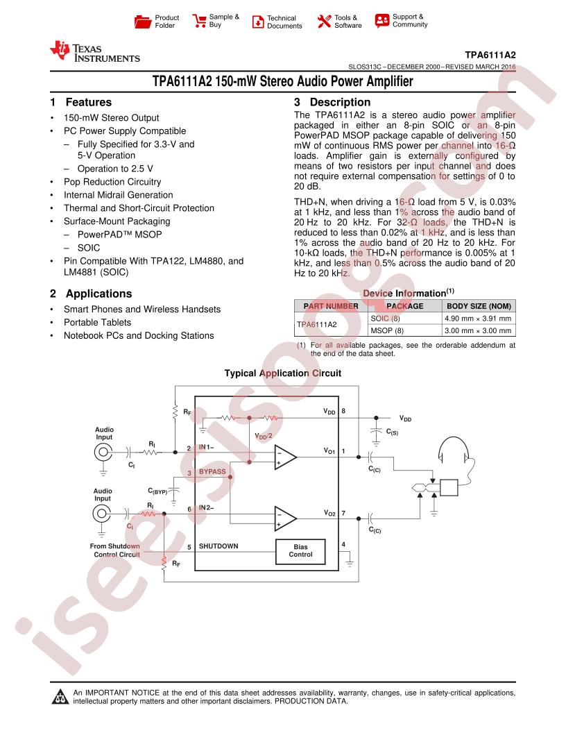 TPA6111A2 Datasheet