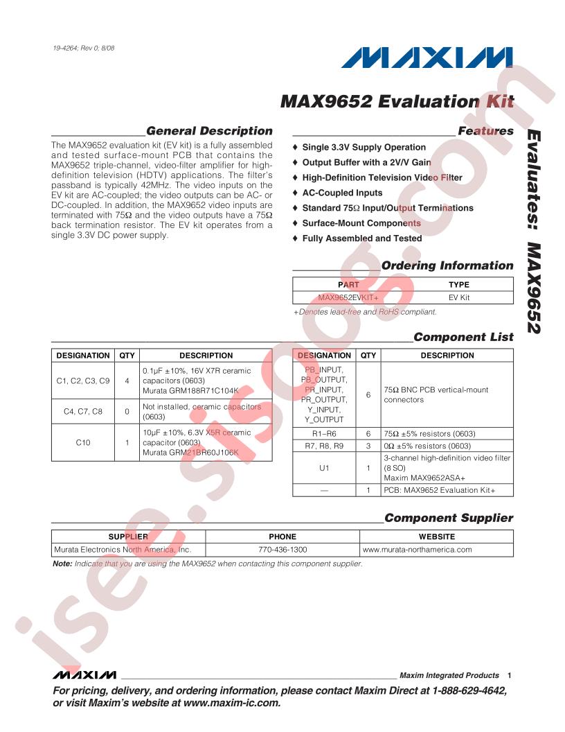 MAX9652 Eval Kit
