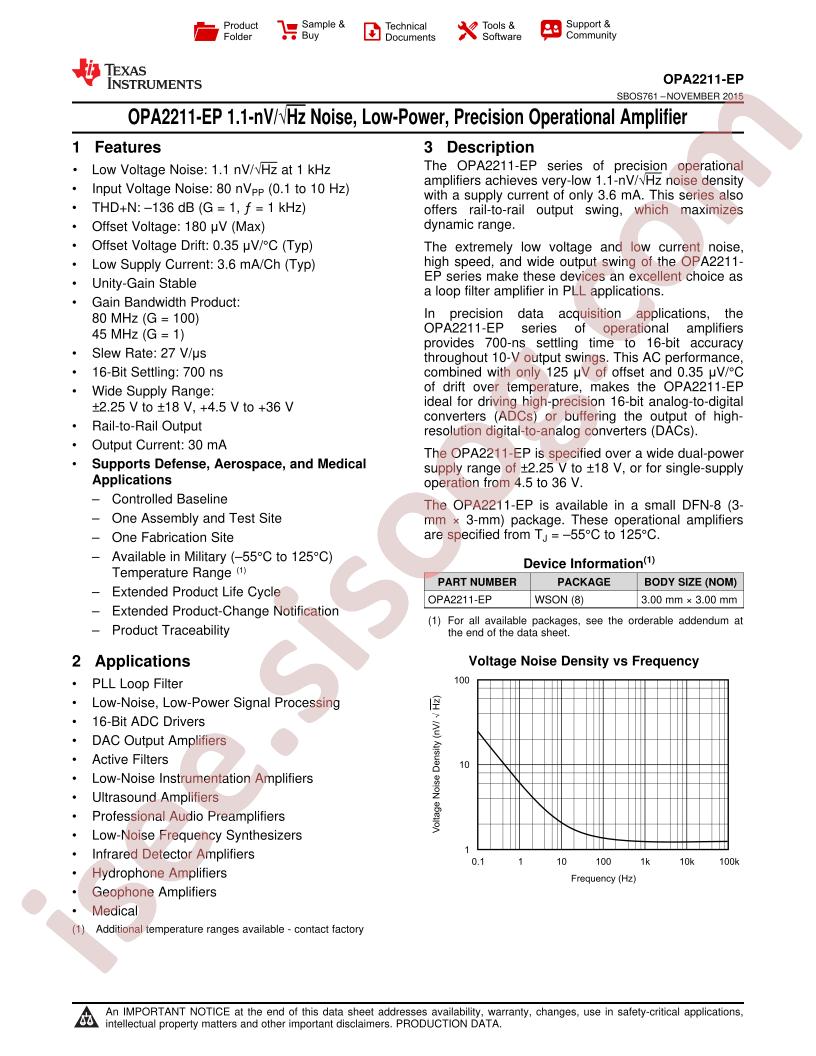 OPA2211-EP Datasheet