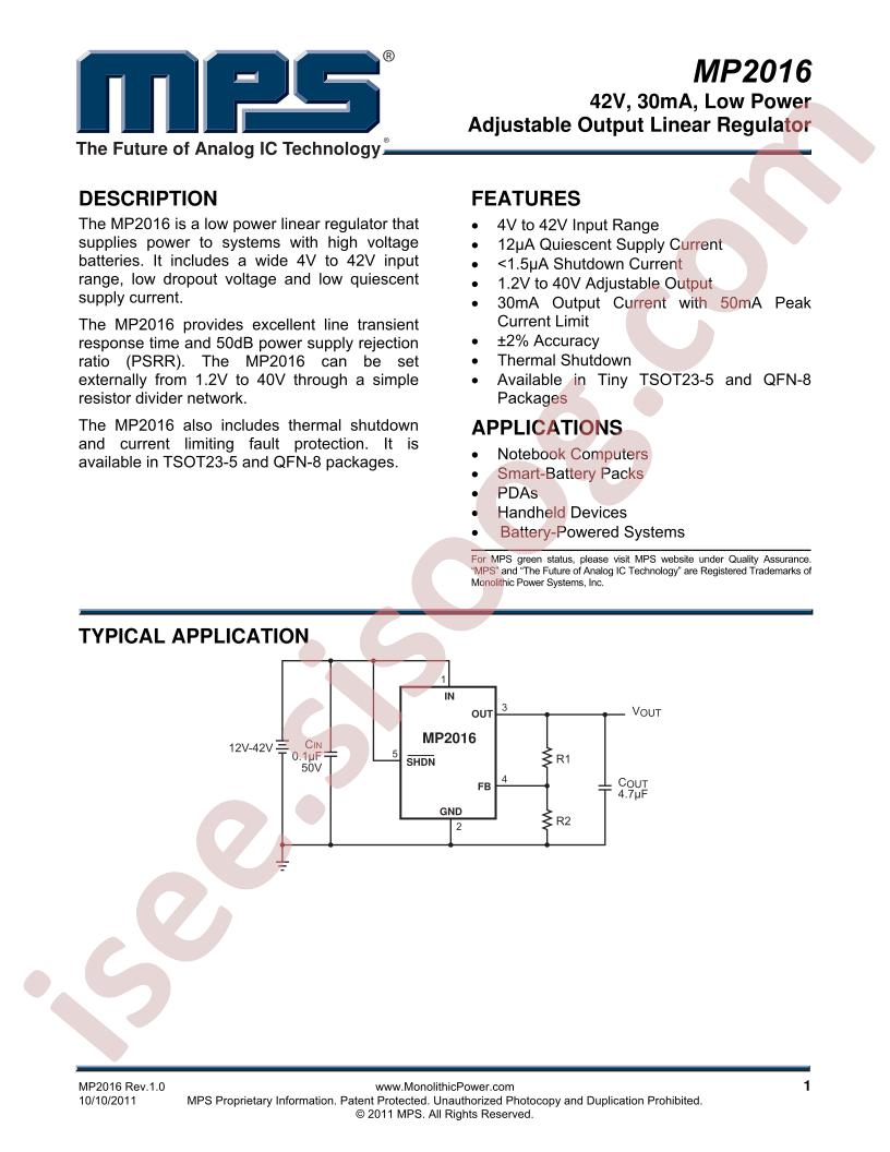 MP2016 Datasheet