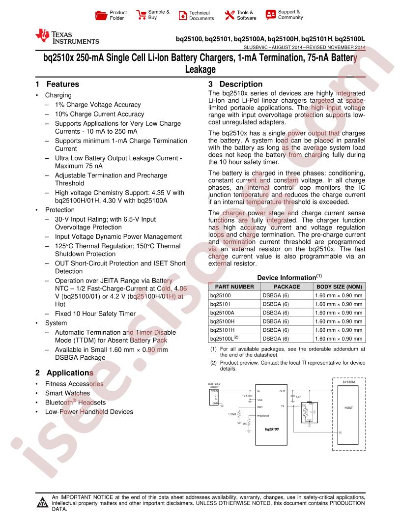 BQ25100(A,H,L), BQ25101(H)