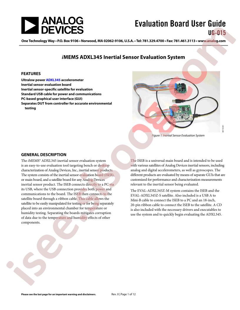 ADXL345 iMEMs Eval Brd Guide