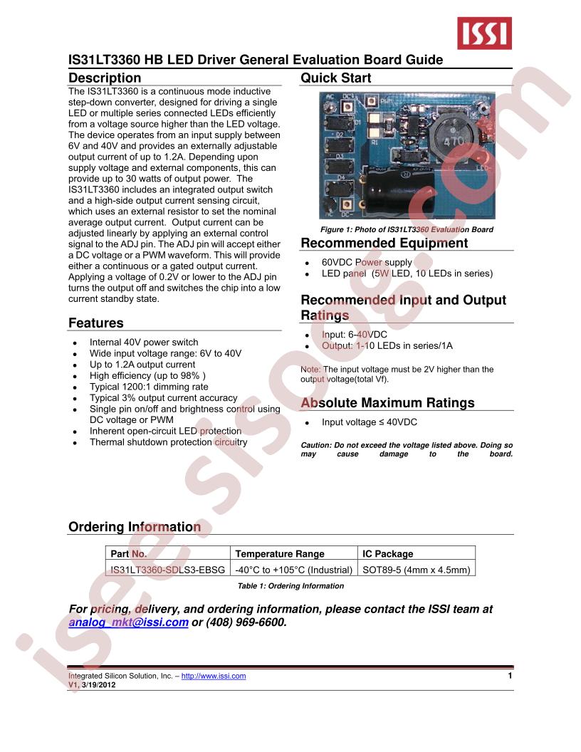 IS31LT3360 Eval Brd Guide