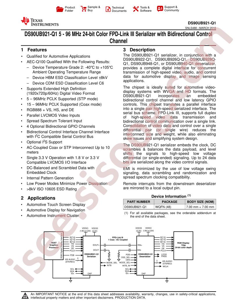DS90UB921-Q1 Datasheet