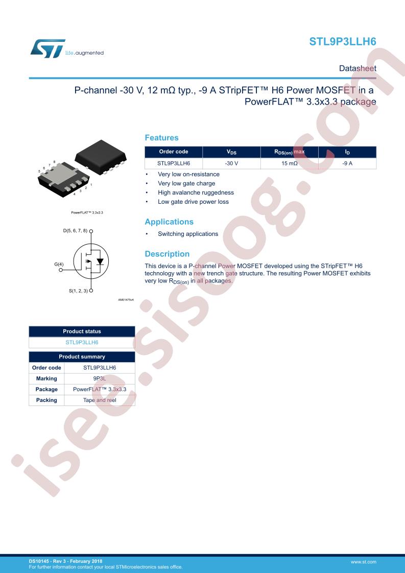 STL9P3LLH6 Datasheet
