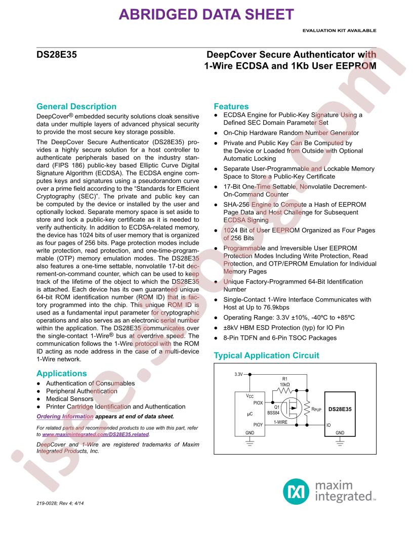 DS28E35 Abridged Datasheet