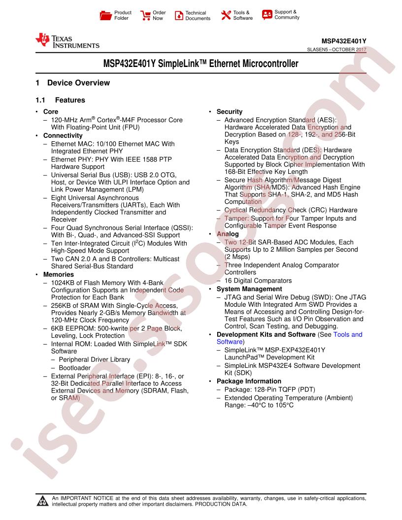 MSP432E401Y Datasheet