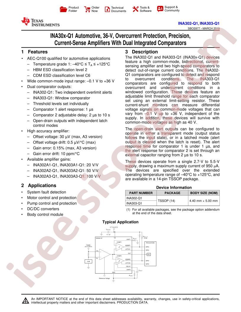 INA302-Q1, INA303-Q1 Datasheet