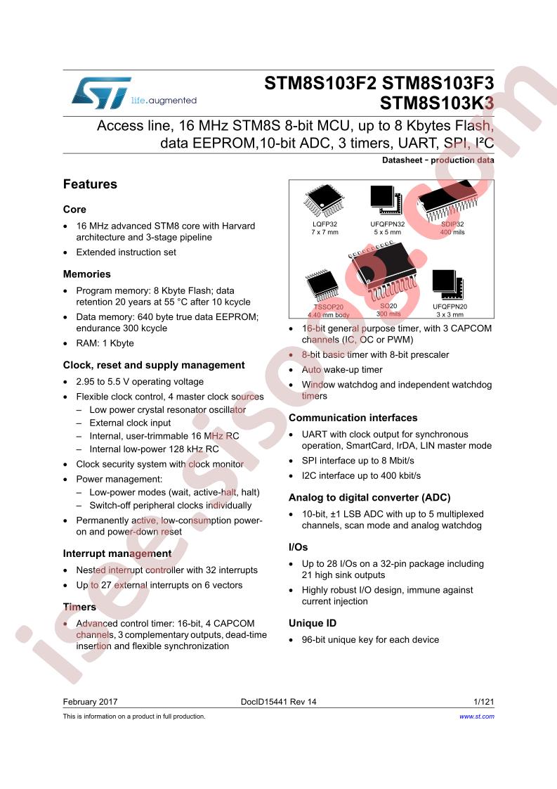 STM8S103F3, STM8S103K3 Datasheet