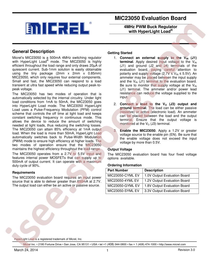 MIC23050 Evaluation Board