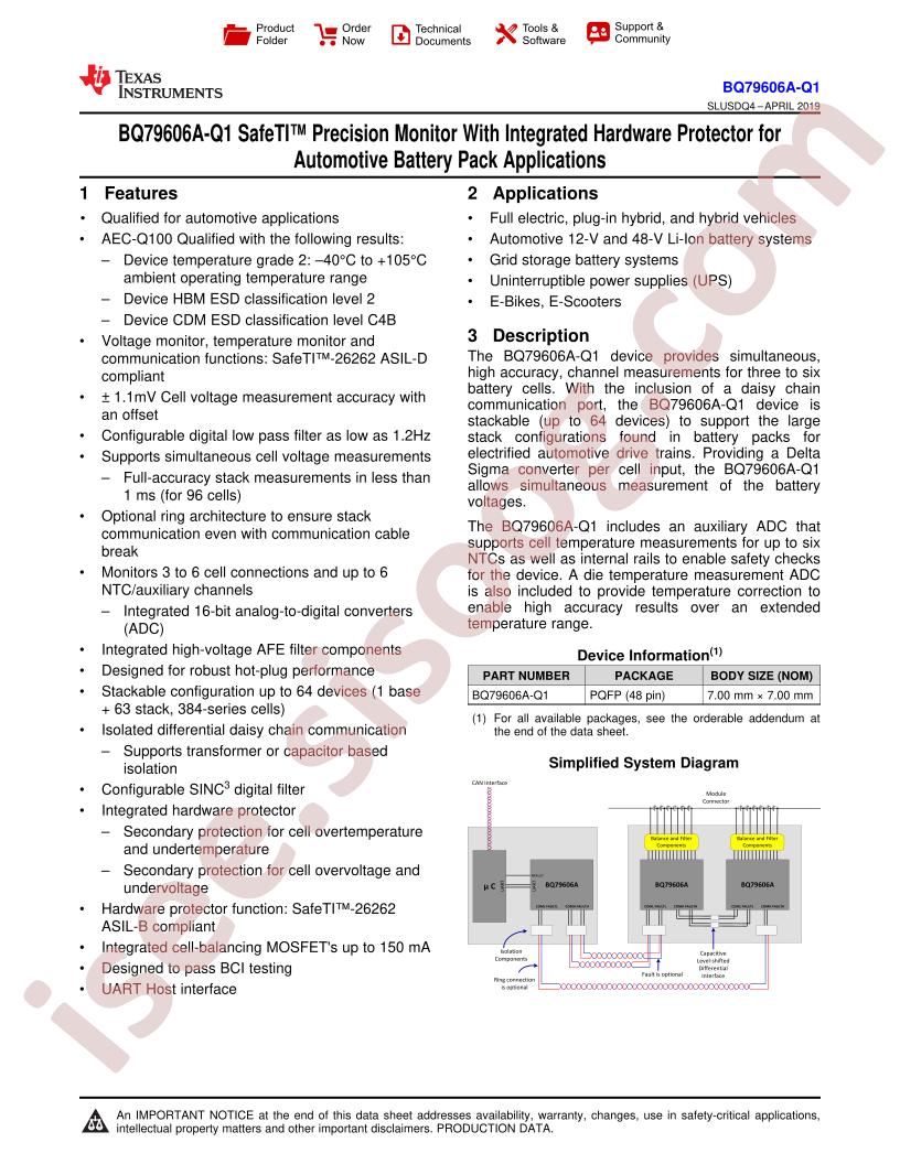 BQ79606A-Q1 Datasheet