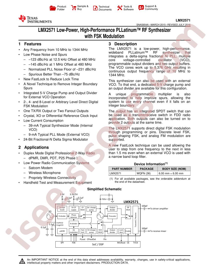 LMX2571 Datasheet