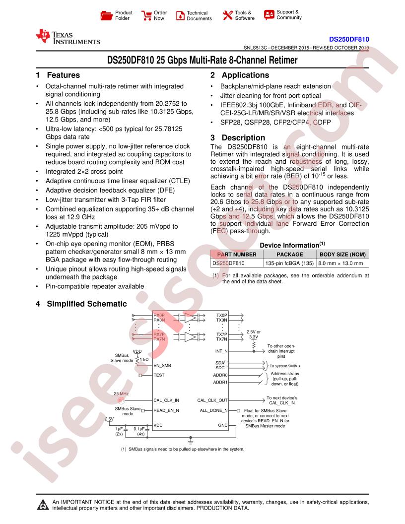 DS250DF810 Datasheet