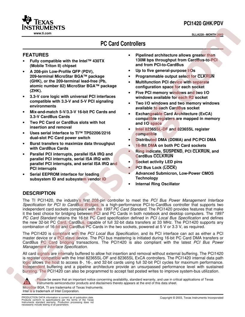 PCI1420 GHK,PDV
