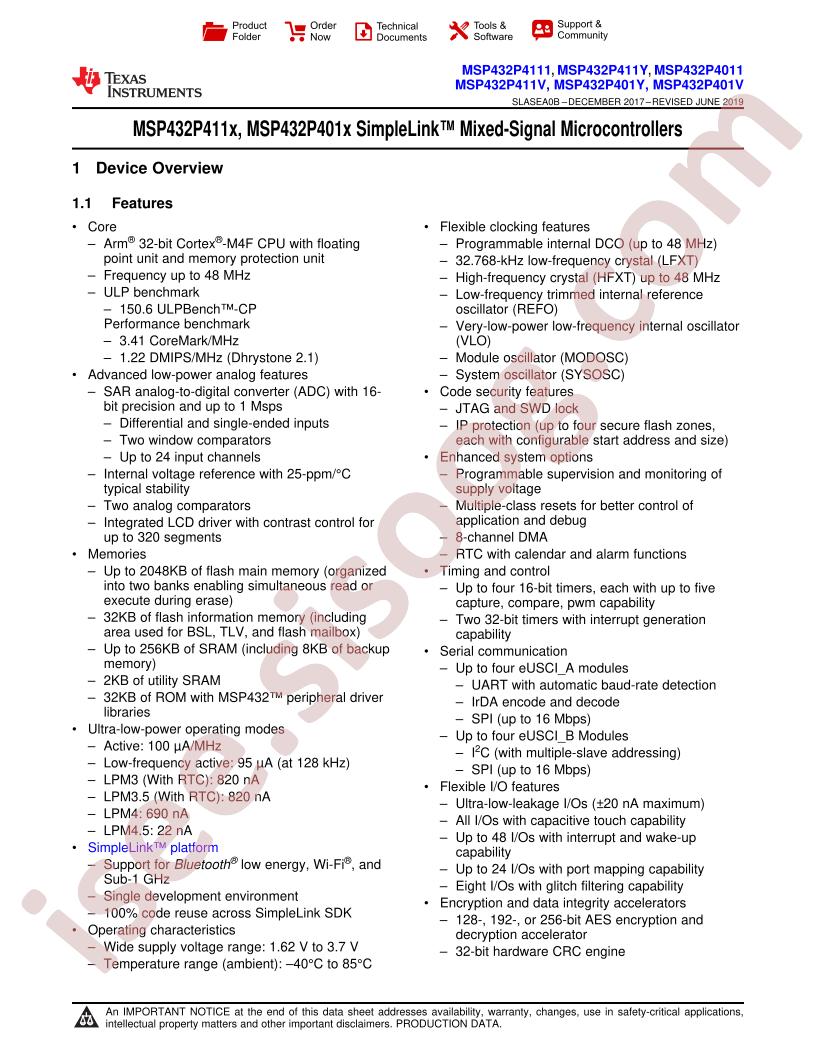 MSP432P411x, 401x Datasheet