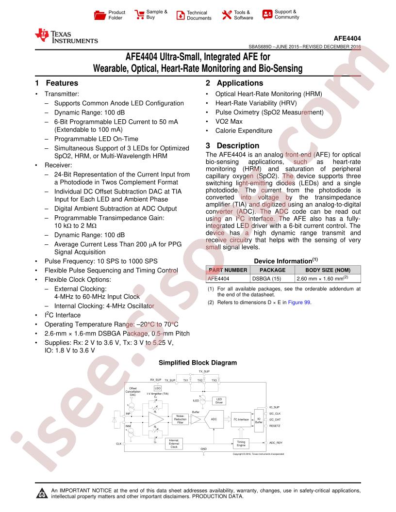 AFE4404 Datasheet