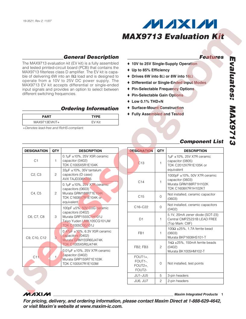 MAX9713 Eval Kit