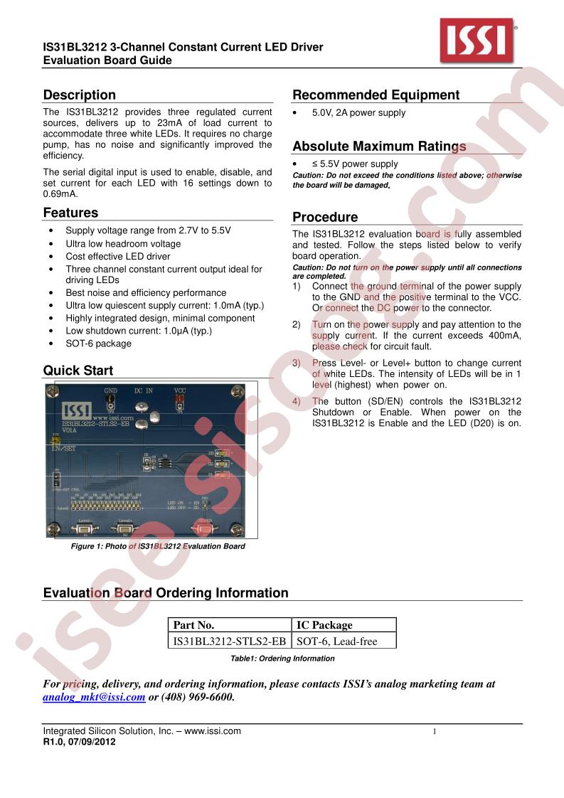 IS31BL3212 Eval Brd Guide