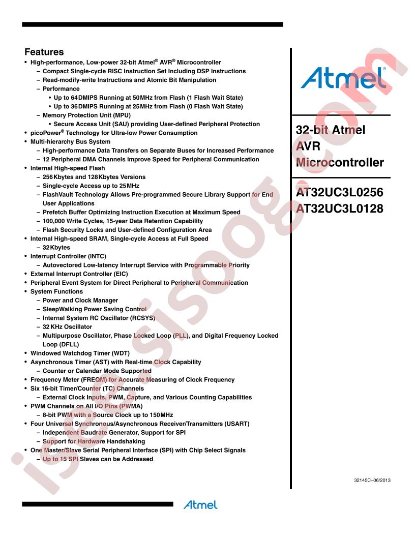 AT32UC3L0256/128 Datasheet